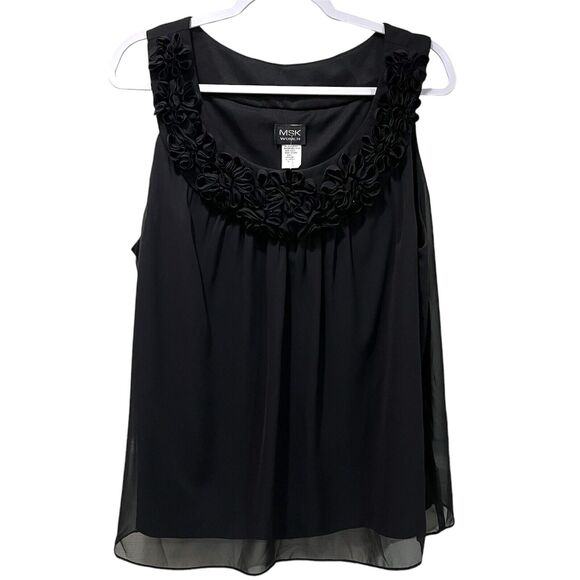 MSK Women Black Sleeveless Top, 2X, Ruffle Neckline, Plus Size, Classy, NWT - Picture 1 of 5